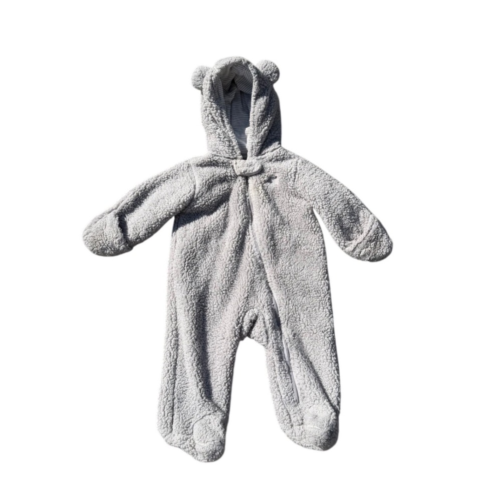 Carters Just One You Gray Sherpa Fleece Bear Ear Pram Suit 6M 1P922910